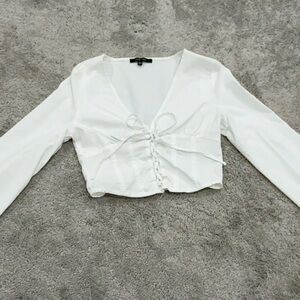 Love Tree White Long Sleeve Tie-Front Top